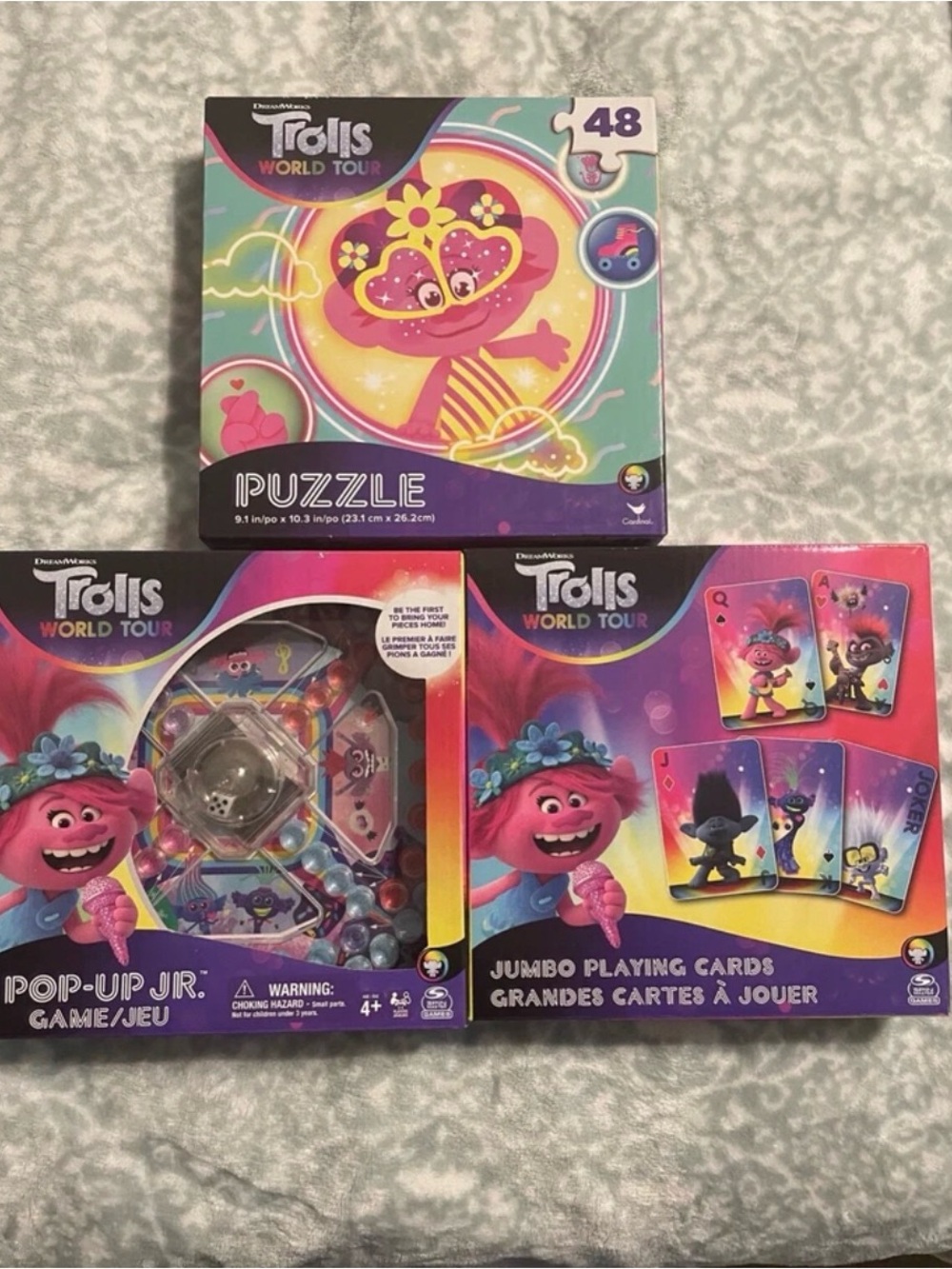NEW! Trolls 3-Pack Bundle Jumbo Cards, POP-UP Jr. Game,  Puzzle